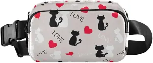 Personalized Cats Love Valentines Grey Women Fanny Packs Pattern Large Hip Belt Bag Waterproof Travel Waist Pack for Men