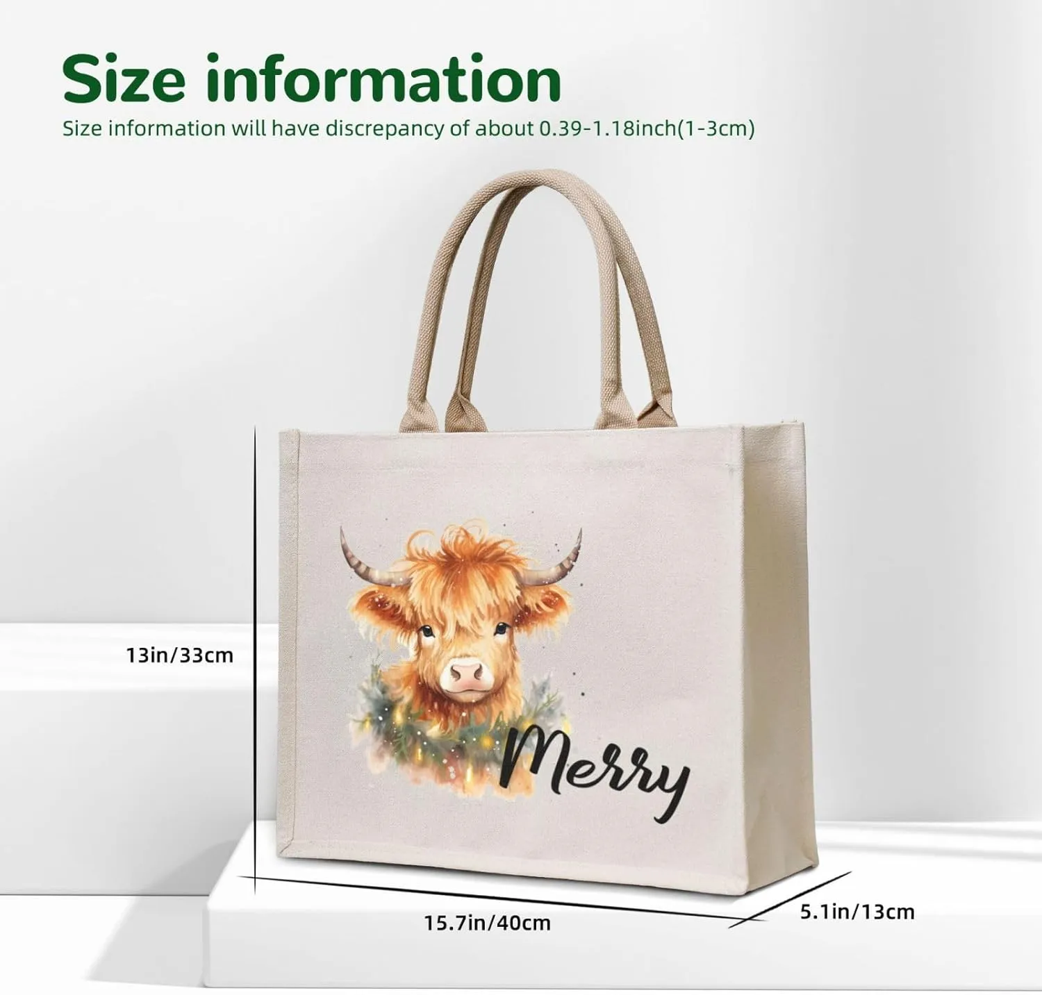 Personalized Cute Highland Cow Gifts Bag,Reusable Grocery Large Canvas Tote Bag with Handle for Women, Beach,Wedding,Birthday