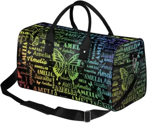 Personalized Dance Bag Women, Gradient Lime Yellow Blue Names and Butterflies Cheerleader Bag Gym Sport Duffel Bag Weekender Bags Travel Duffel Bag