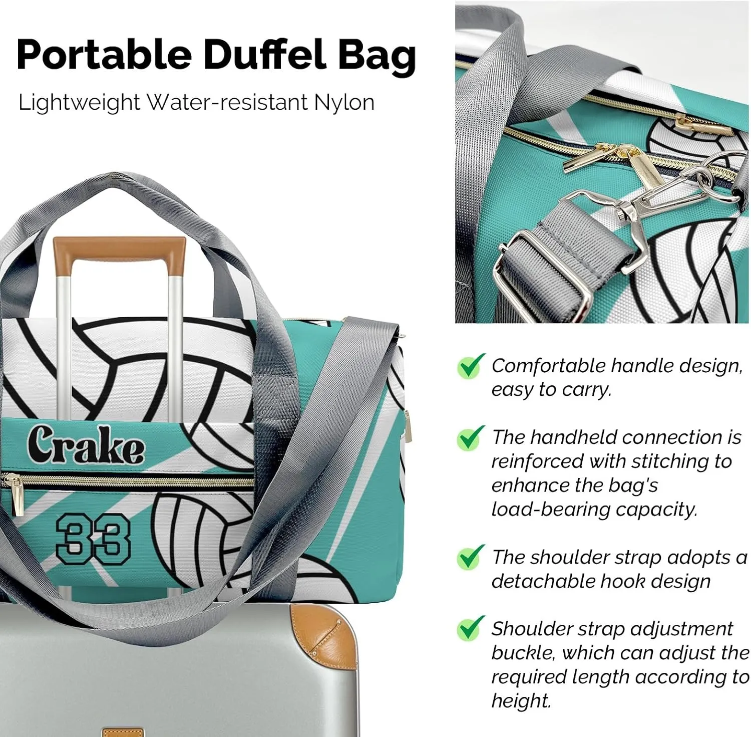 Personalized Team Volleyball Teal Duffel Bag,Customized Sport Player Travel Bag for Gifts