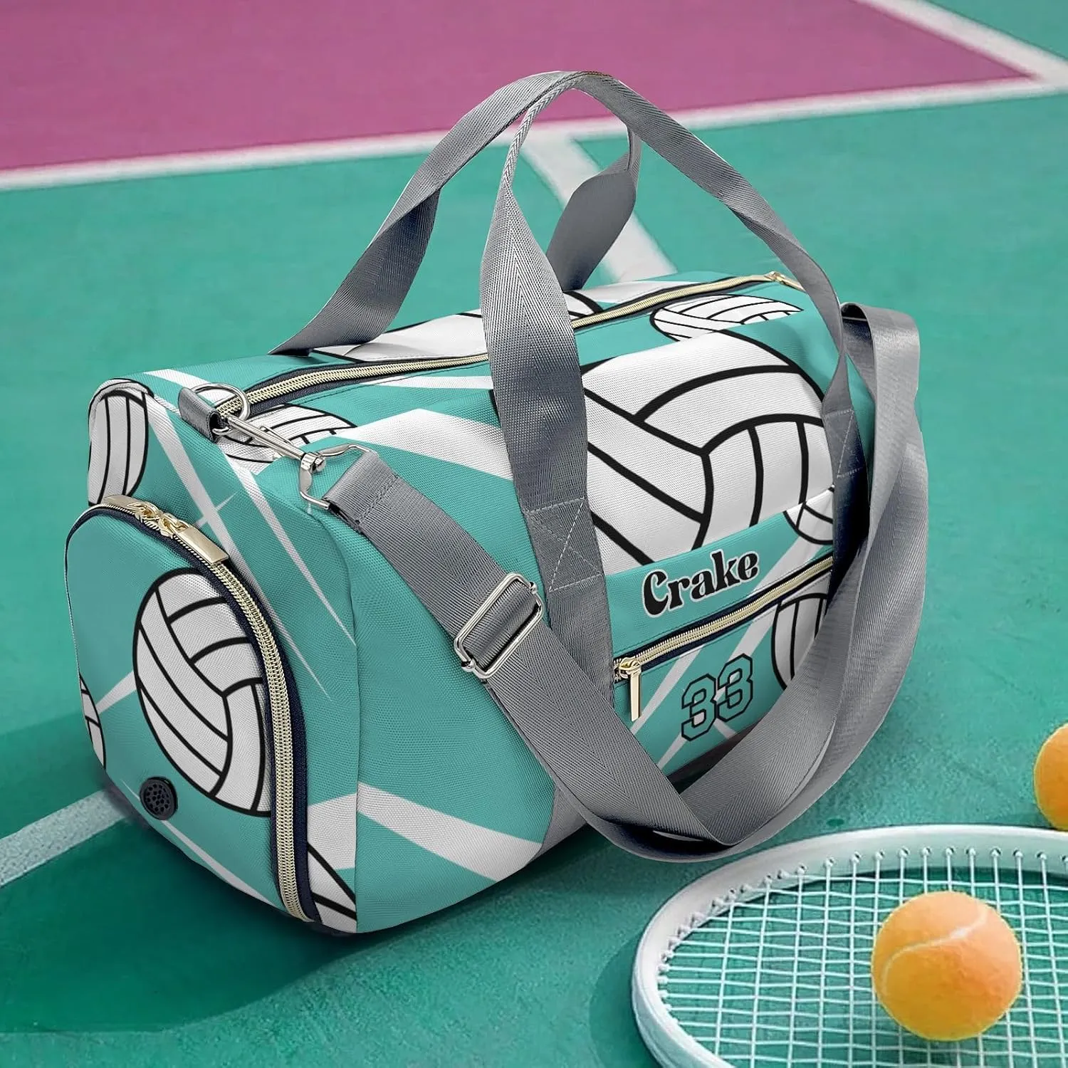 Personalized Team Volleyball Teal Duffel Bag,Customized Sport Player Travel Bag for Gifts
