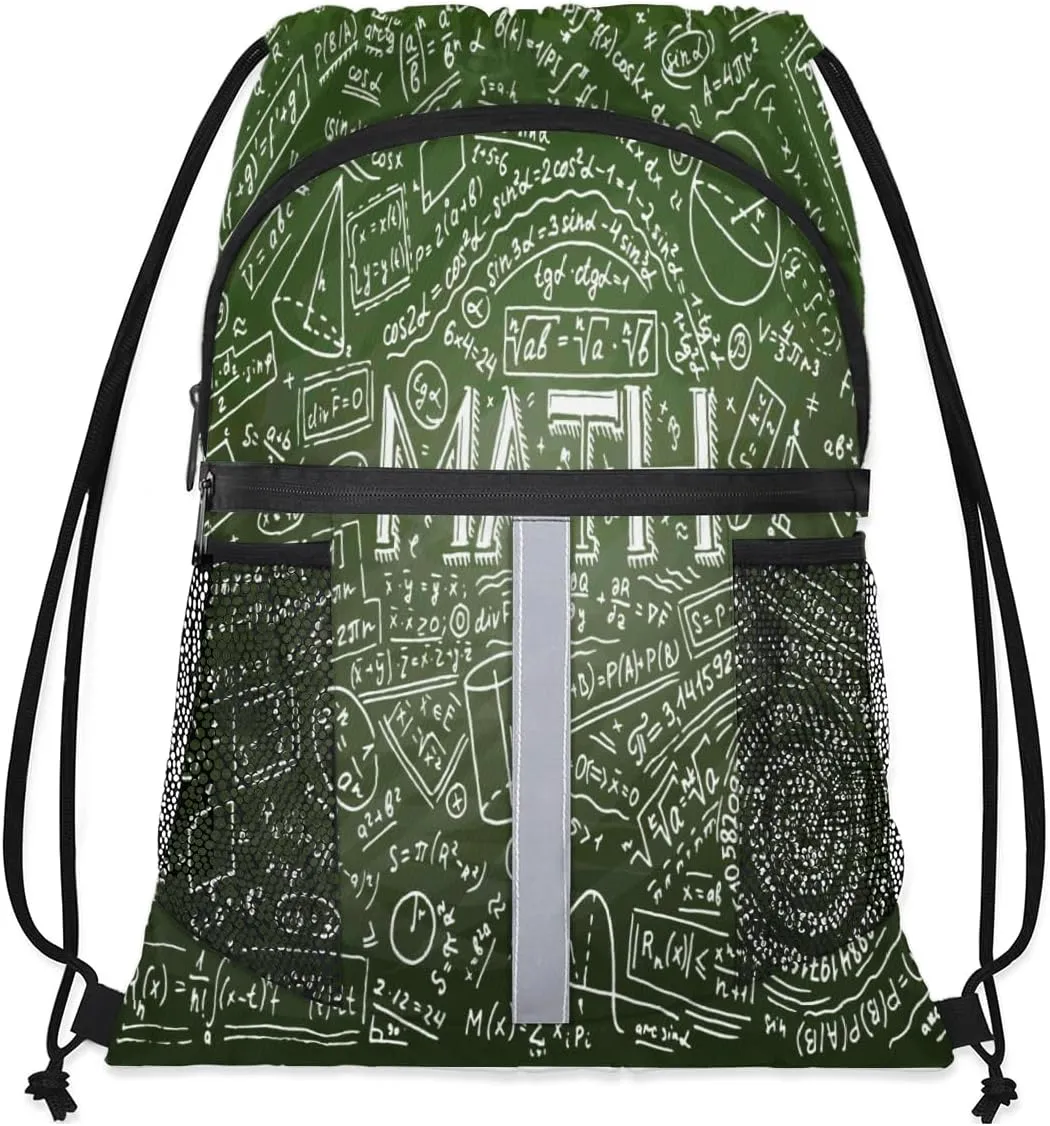 Physics Math Science Formulas Calculations Drawstring Bag Drawstring Backpack Lightweight Mesh Pockets Zip Pocket Gym Drawstring Bags for Men Women Gift