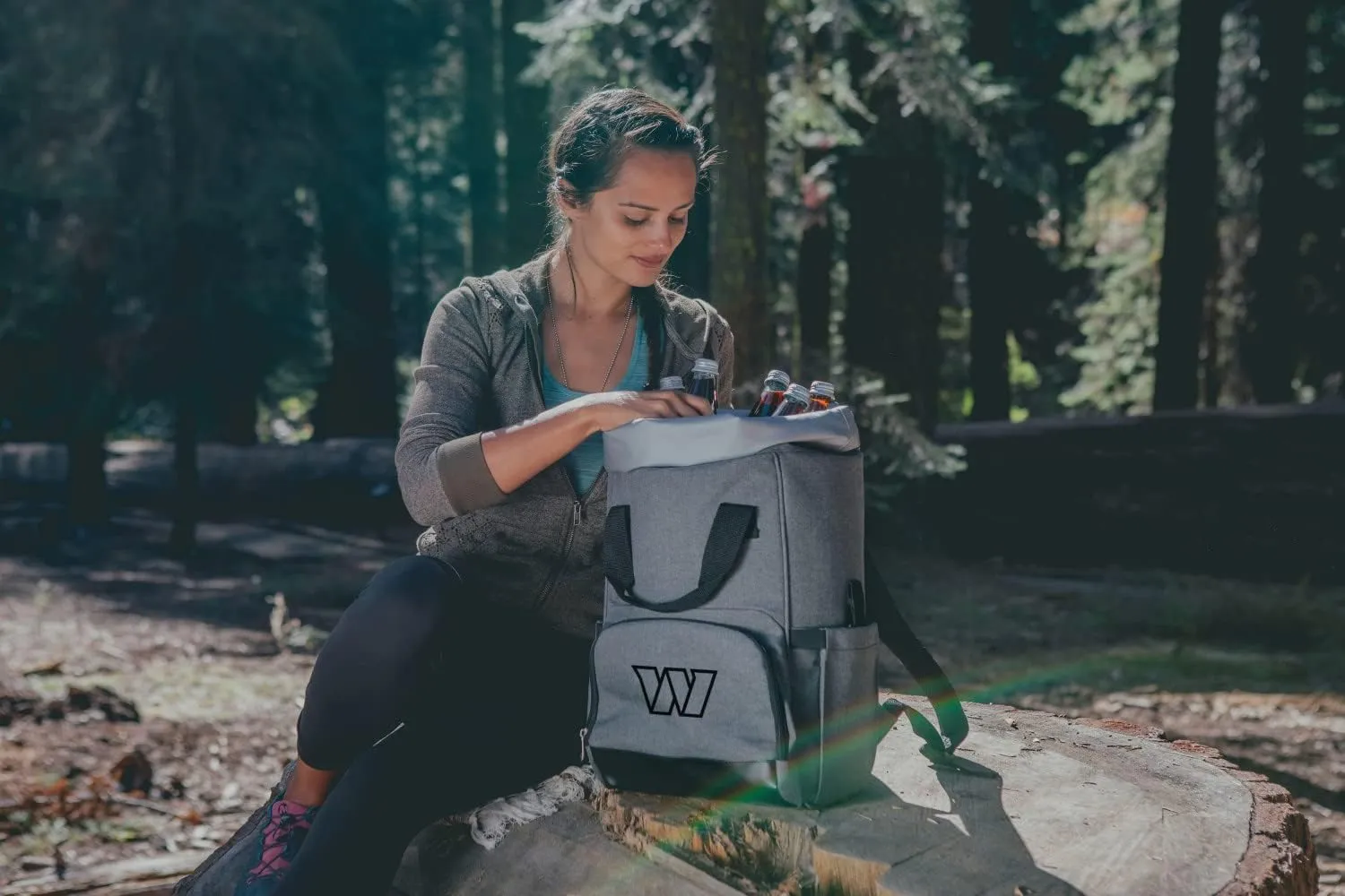 PICNIC TIME NFL Washington Commanders OTG Roll-Top Cooler Backpack - Hiking Backpack Cooler - Soft Cooler Bag, (Heathered Gray)