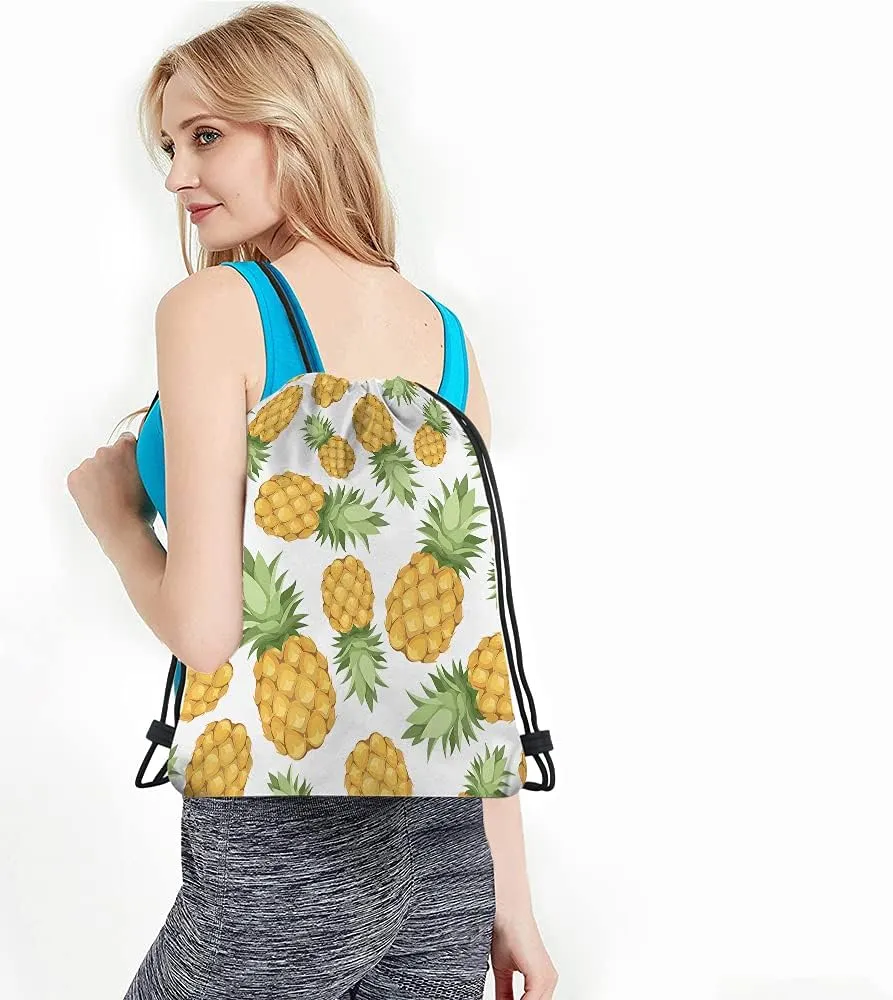 Pineapples Drawstring Bags Backpack Bag Enjoy Summer Time Tropical Fruit Fresh Food Exotic Leaf Holiday Sport Gym Sack Drawstring Bag String Bag Yoga Bag for Men Women