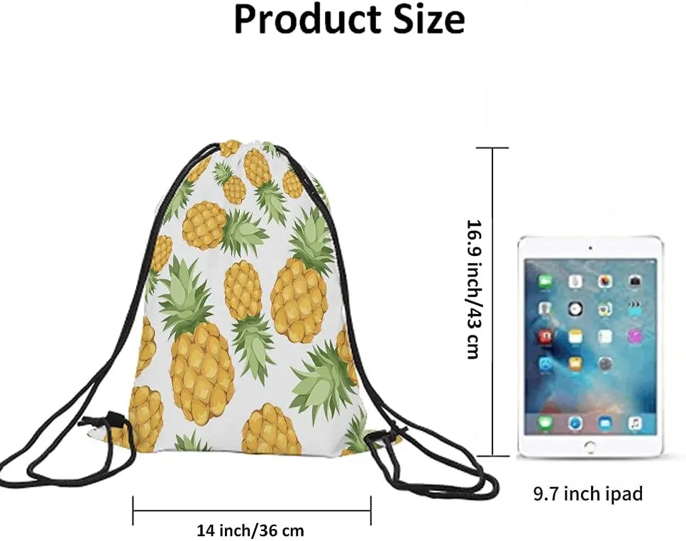 Pineapples Drawstring Bags Backpack Bag Enjoy Summer Time Tropical Fruit Fresh Food Exotic Leaf Holiday Sport Gym Sack Drawstring Bag String Bag Yoga Bag for Men Women