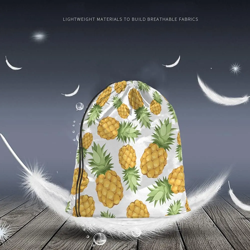 Pineapples Drawstring Bags Backpack Bag Enjoy Summer Time Tropical Fruit Fresh Food Exotic Leaf Holiday Sport Gym Sack Drawstring Bag String Bag Yoga Bag for Men Women