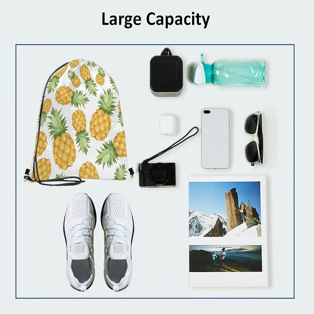Pineapples Drawstring Bags Backpack Bag Enjoy Summer Time Tropical Fruit Fresh Food Exotic Leaf Holiday Sport Gym Sack Drawstring Bag String Bag Yoga Bag for Men Women
