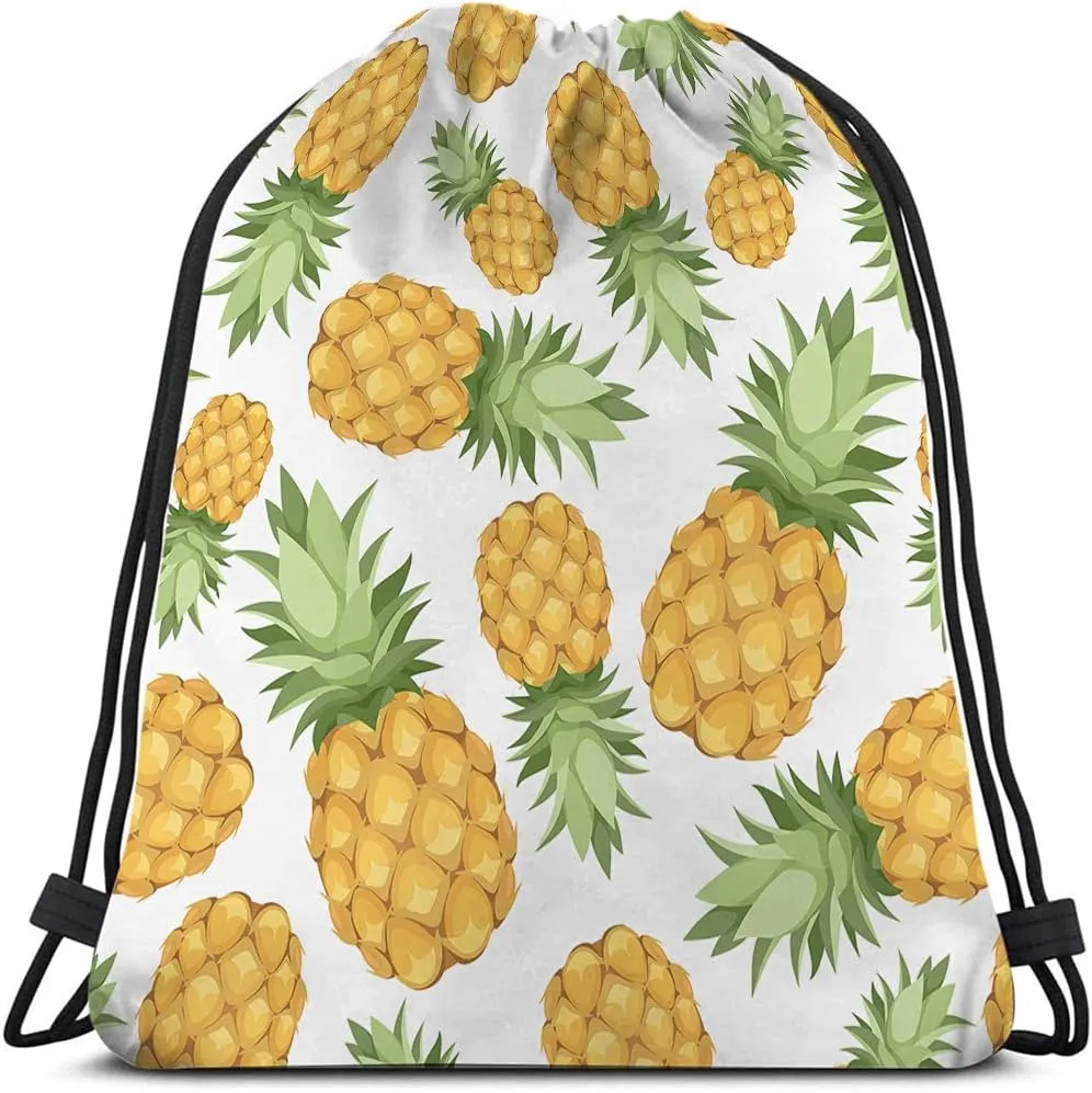 Pineapples Drawstring Bags Backpack Bag Enjoy Summer Time Tropical Fruit Fresh Food Exotic Leaf Holiday Sport Gym Sack Drawstring Bag String Bag Yoga Bag for Men Women