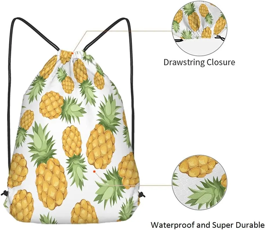 Pineapples Drawstring Bags Backpack Bag Enjoy Summer Time Tropical Fruit Fresh Food Exotic Leaf Holiday Sport Gym Sack Drawstring Bag String Bag Yoga Bag for Men Women