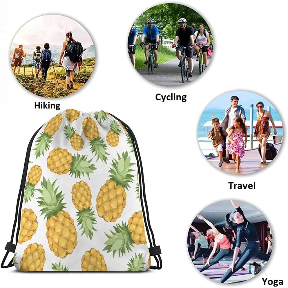 Pineapples Drawstring Bags Backpack Bag Enjoy Summer Time Tropical Fruit Fresh Food Exotic Leaf Holiday Sport Gym Sack Drawstring Bag String Bag Yoga Bag for Men Women
