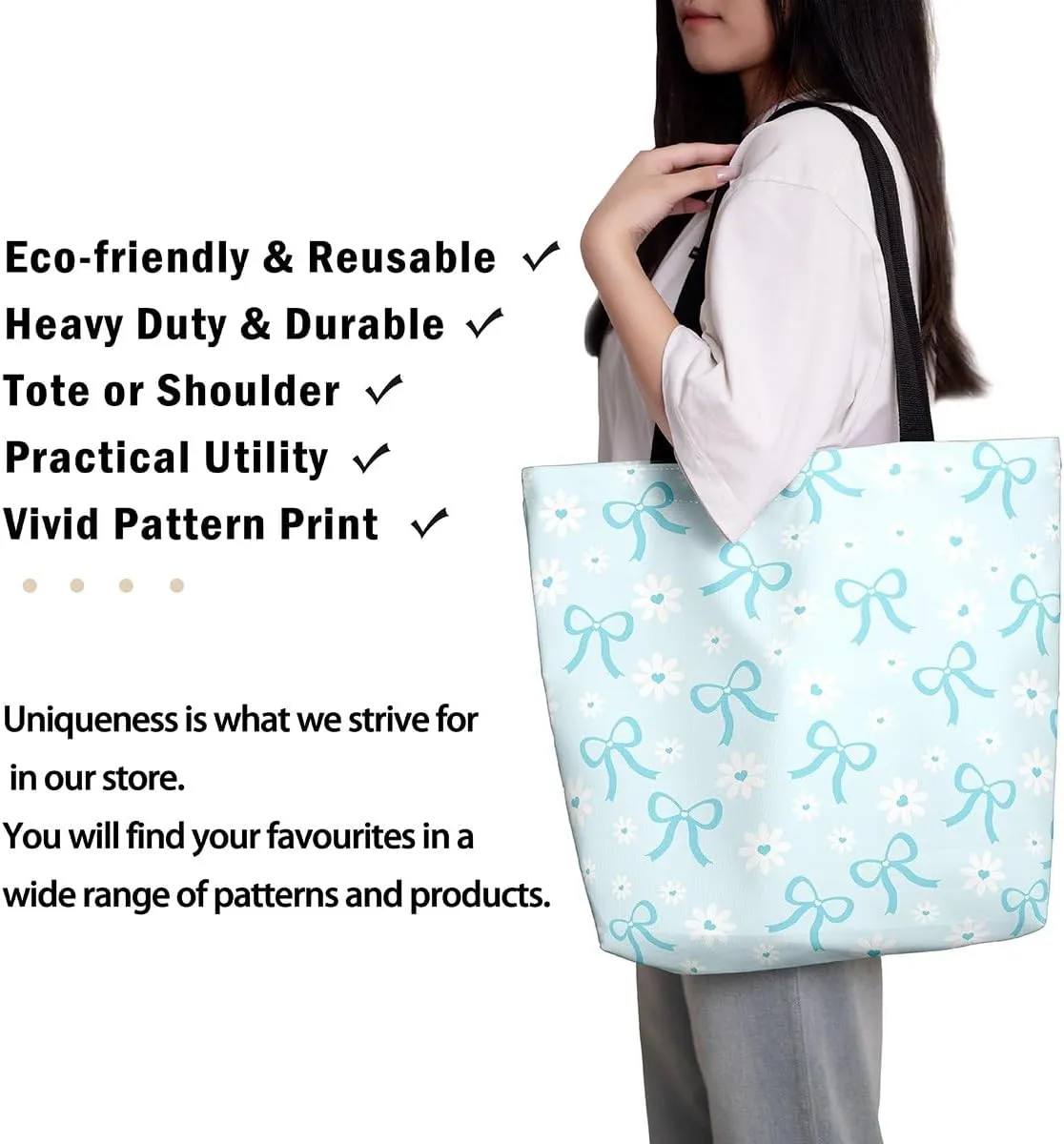 Pink Bowknot Canvas Tote Bag Kawaii Ribbon Bow Beach Bag,Sweet Girly Pink Bow Tie Shoulder Bag