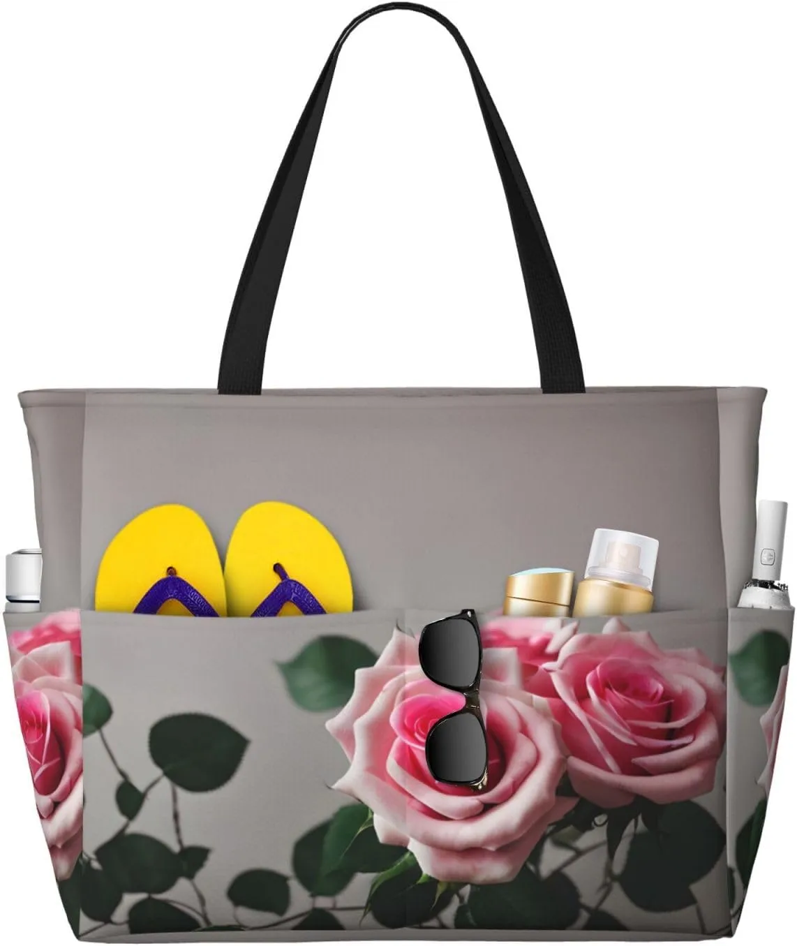Pink Rose Beach Tote Bag For Women Beach Bag Waterproof And Sandproof Tote Bag Large Travel Bag