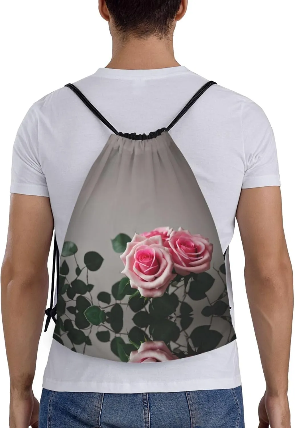 Pink Rose Waterproof Drawstring Gym Backpack Bag For Men&Women,Sport Gym Sack Travel Daypack,Personalized