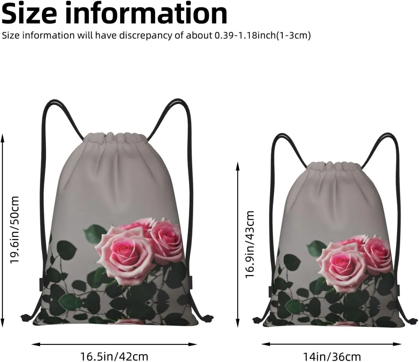 Pink Rose Waterproof Drawstring Gym Backpack Bag For Men&Women,Sport Gym Sack Travel Daypack,Personalized