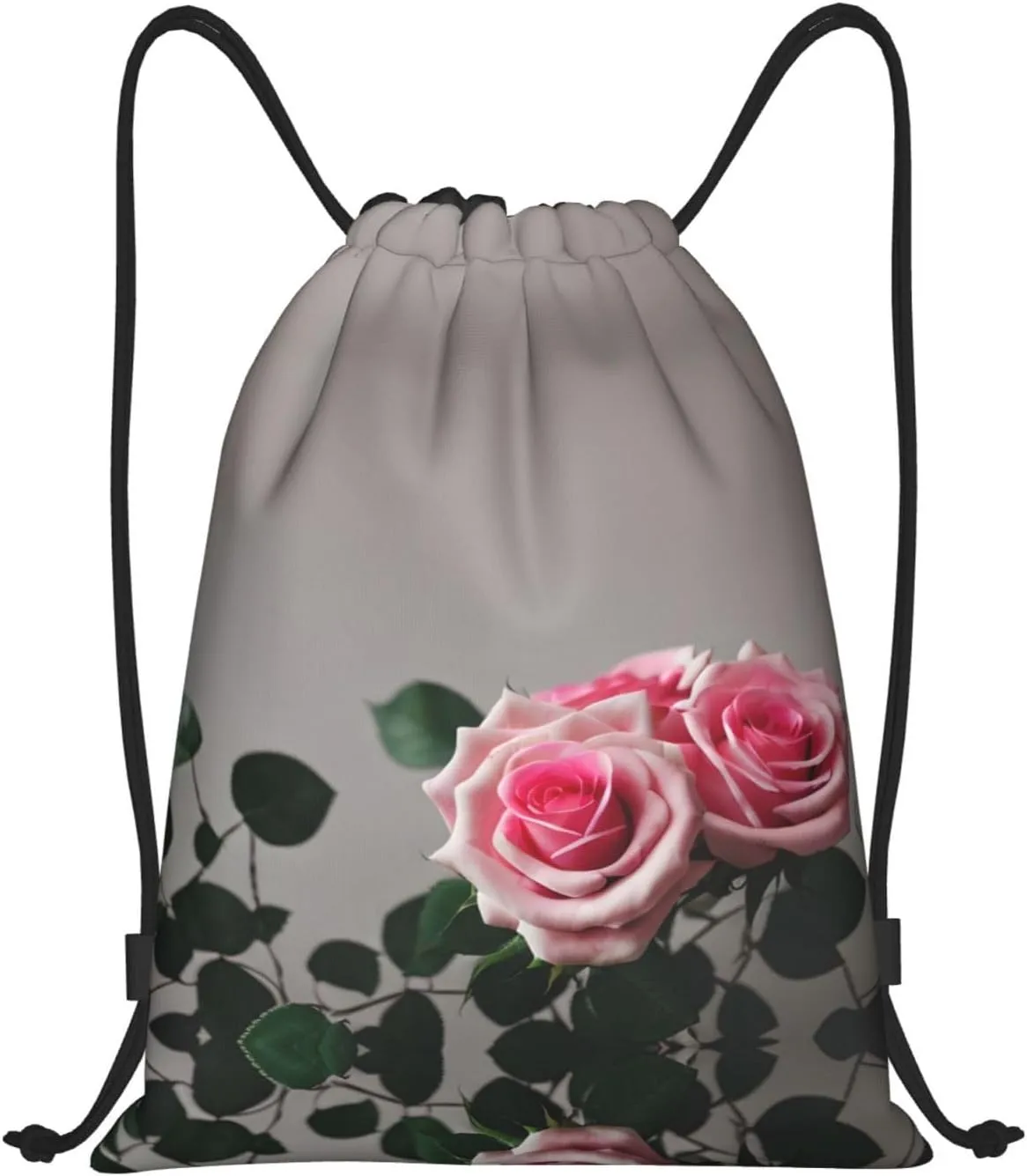 Pink Rose Waterproof Drawstring Gym Backpack Bag For Men&Women,Sport Gym Sack Travel Daypack,Personalized