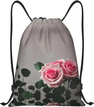 Pink Rose Waterproof Drawstring Gym Backpack Bag For Men&Women,Sport Gym Sack Travel Daypack,Personalized
