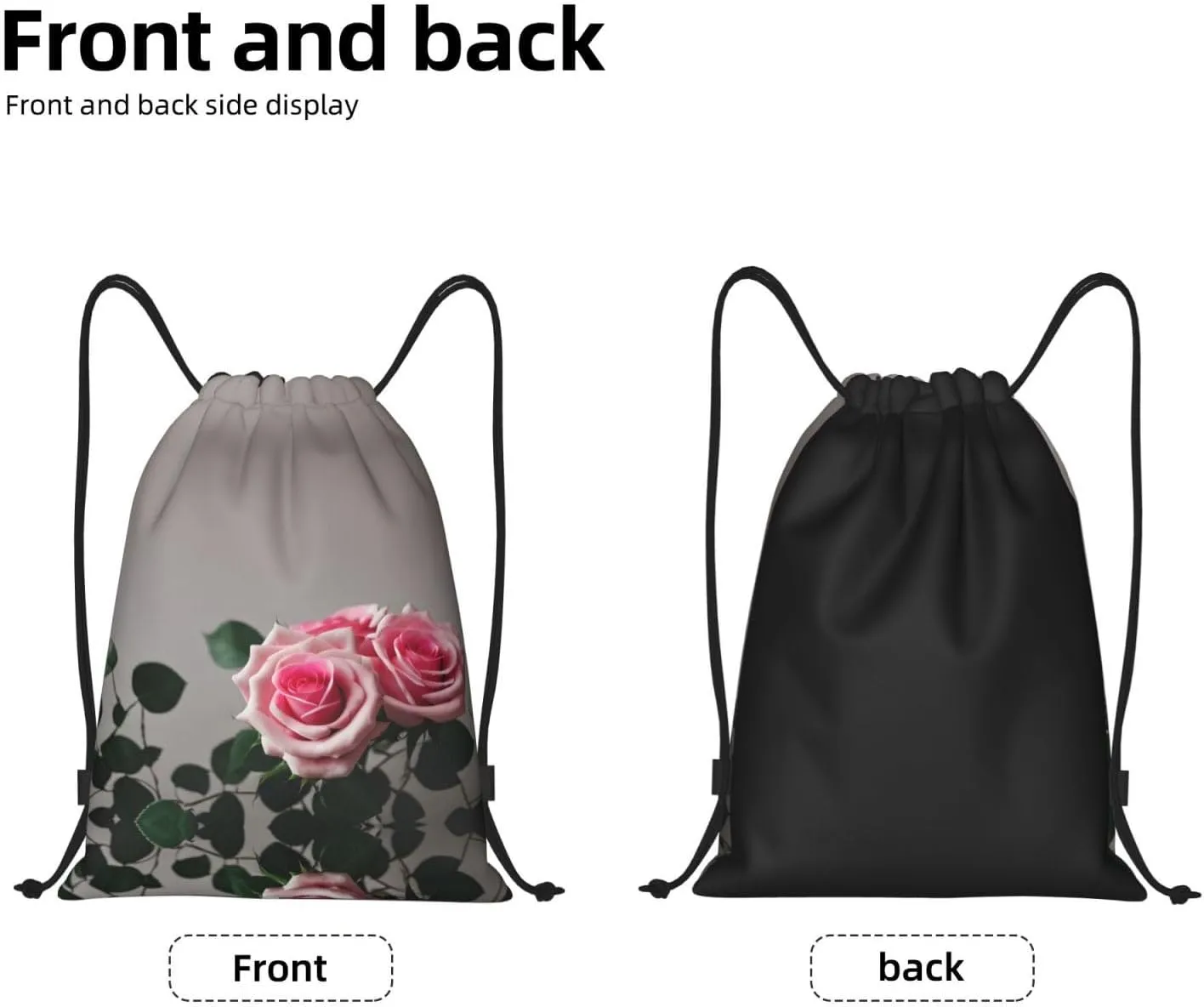 Pink Rose Waterproof Drawstring Gym Backpack Bag For Men&Women,Sport Gym Sack Travel Daypack,Personalized