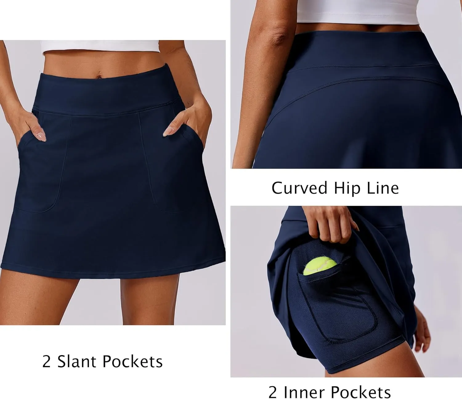 PINSPARK 18" Golf Skorts for Woman High Waisted Tennis Skirt UPF 50  Athletic Skort Skirts with 4 Pockets Workout Pickleball