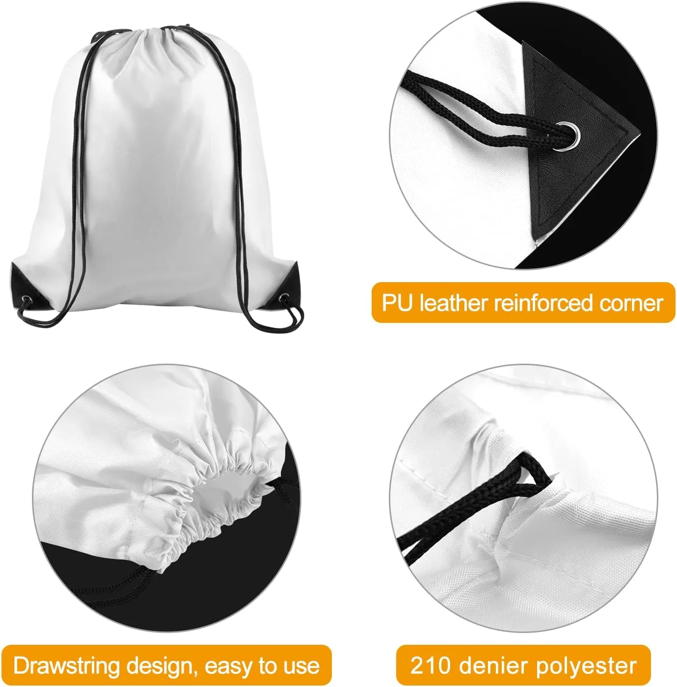 PLULON 25 Pcs White Drawstring Backpack Bags Bulk String Backpack Cinch Sack Pull Sport Gym Backpack Bags for Yoga Traveling Outdoor Sports