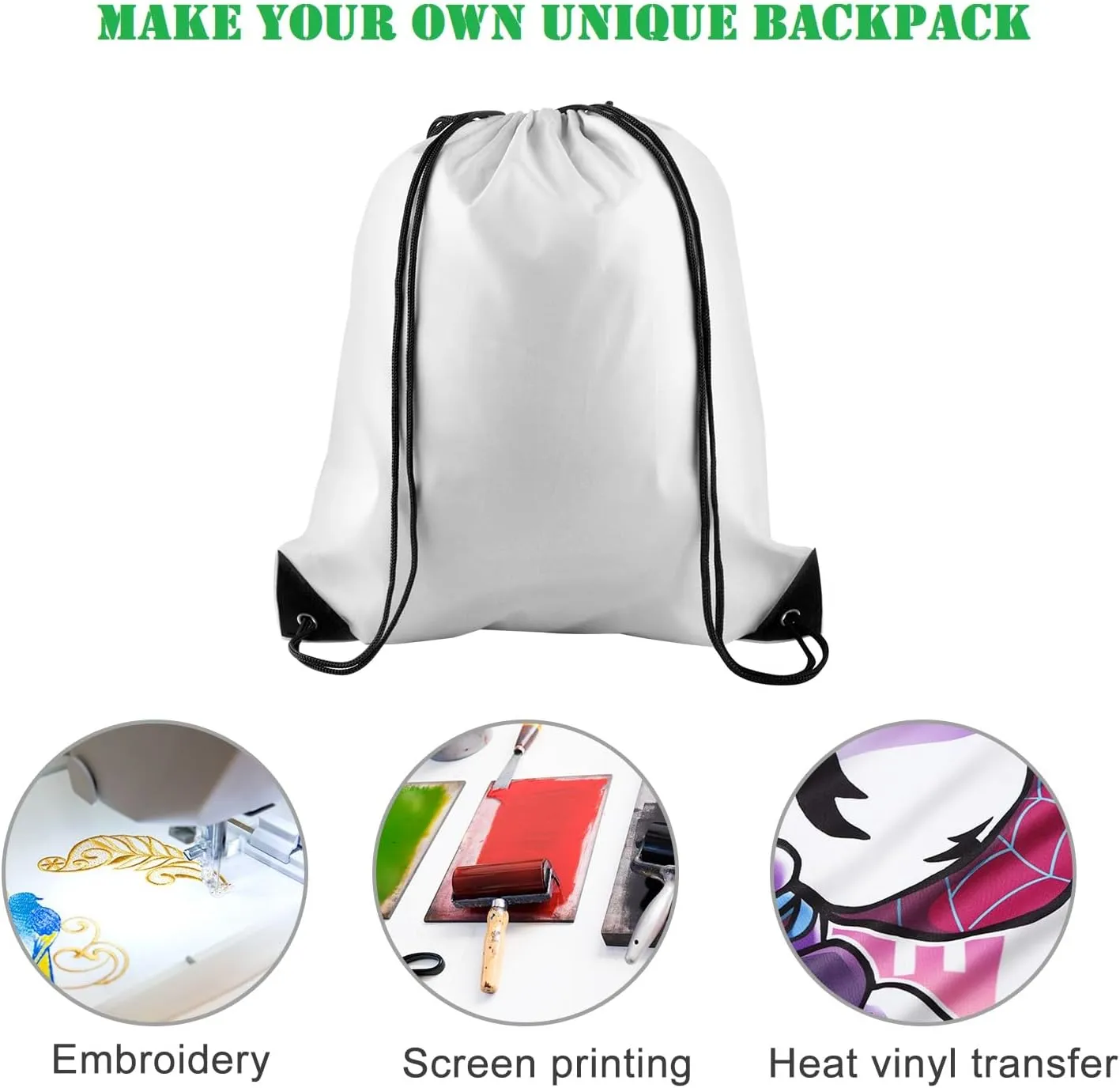 PLULON 25 Pcs White Drawstring Backpack Bags Bulk String Backpack Cinch Sack Pull Sport Gym Backpack Bags for Yoga Traveling Outdoor Sports