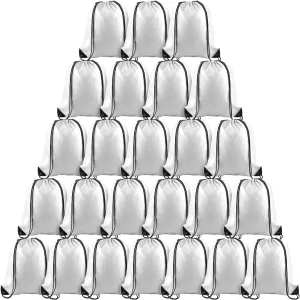 PLULON 25 Pcs White Drawstring Backpack Bags Bulk String Backpack Cinch Sack Pull Sport Gym Backpack Bags for Yoga Traveling Outdoor Sports