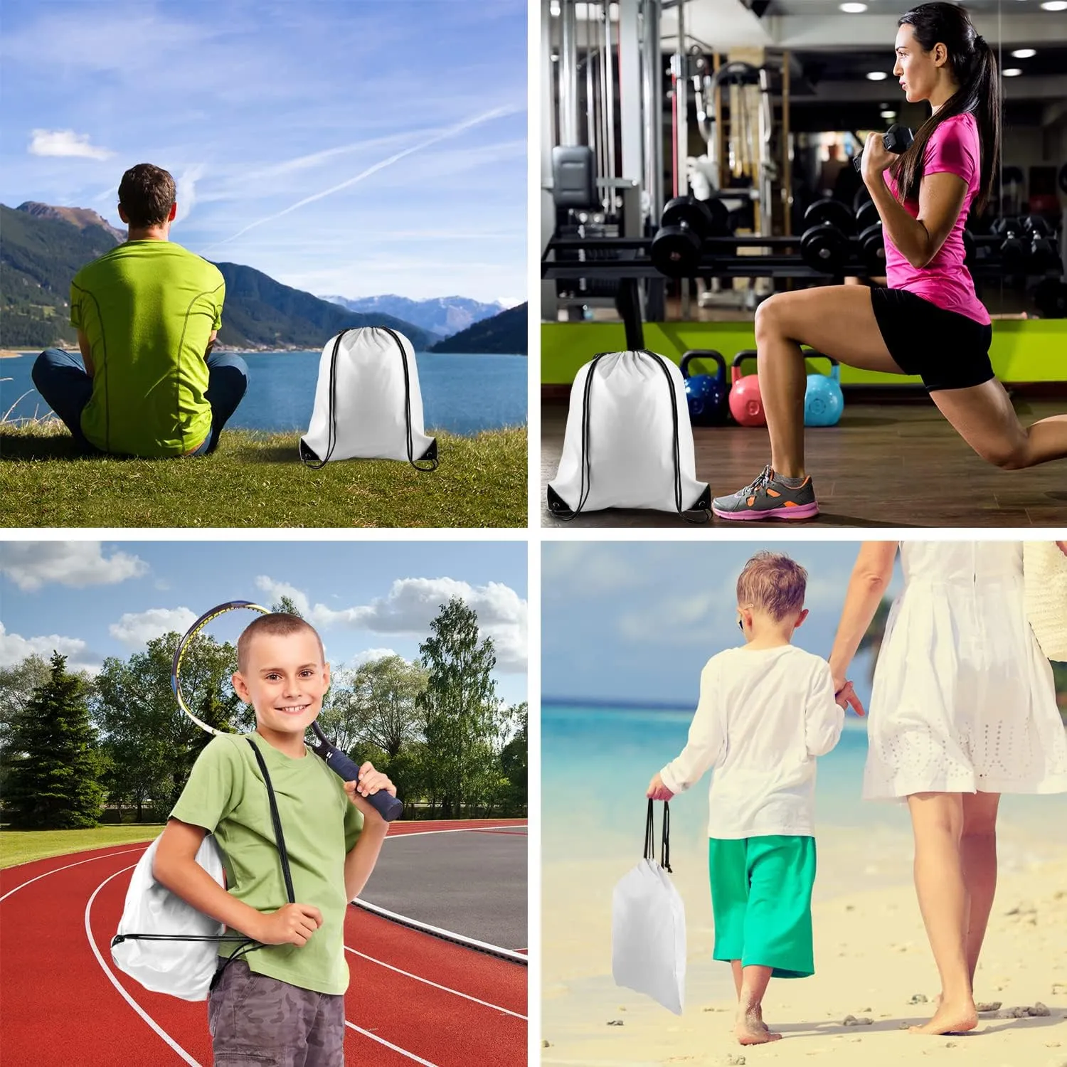 PLULON 25 Pcs White Drawstring Backpack Bags Bulk String Backpack Cinch Sack Pull Sport Gym Backpack Bags for Yoga Traveling Outdoor Sports