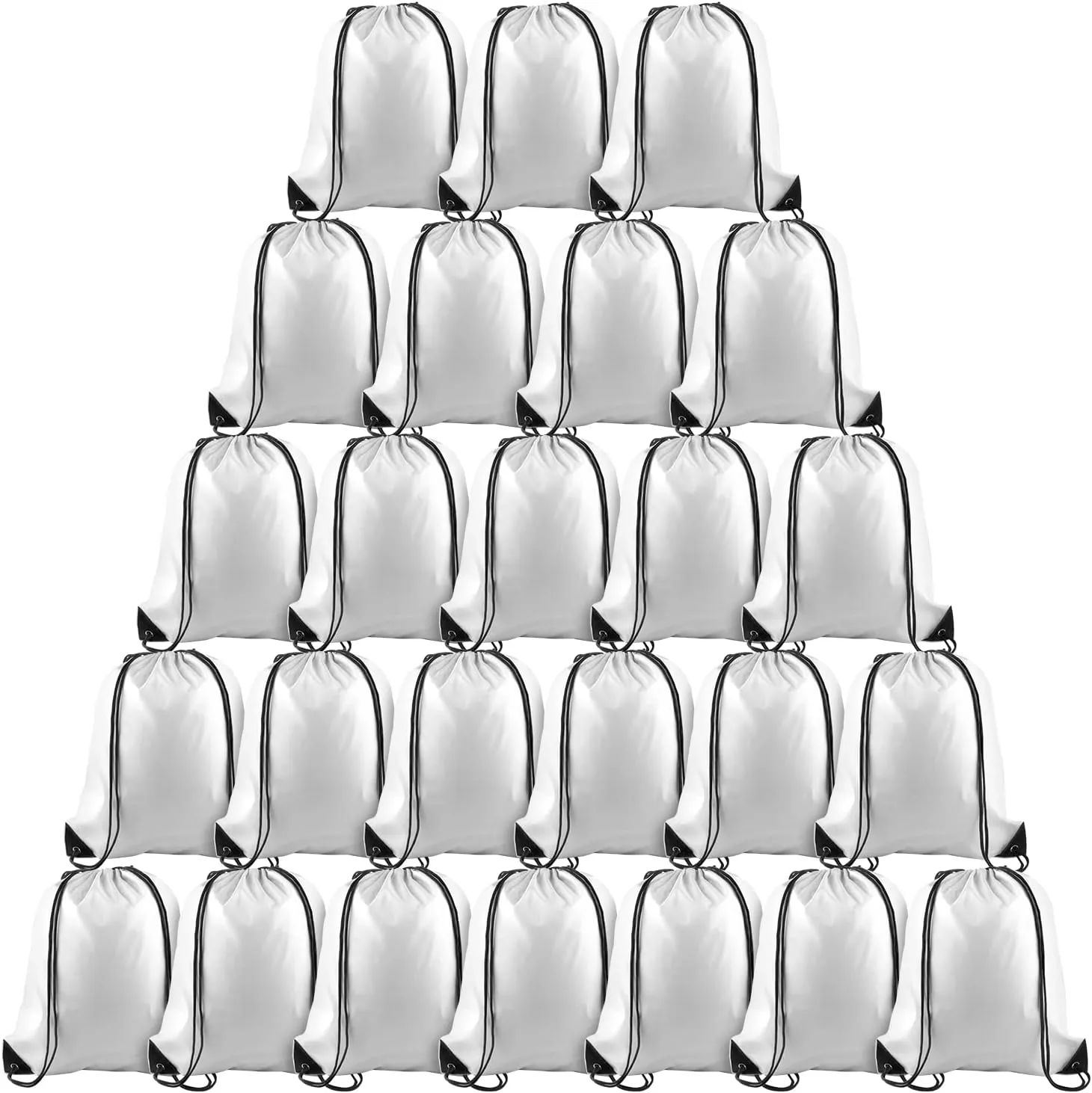 PLULON 25 Pcs White Drawstring Backpack Bags Bulk String Backpack Cinch Sack Pull Sport Gym Backpack Bags for Yoga Traveling Outdoor Sports