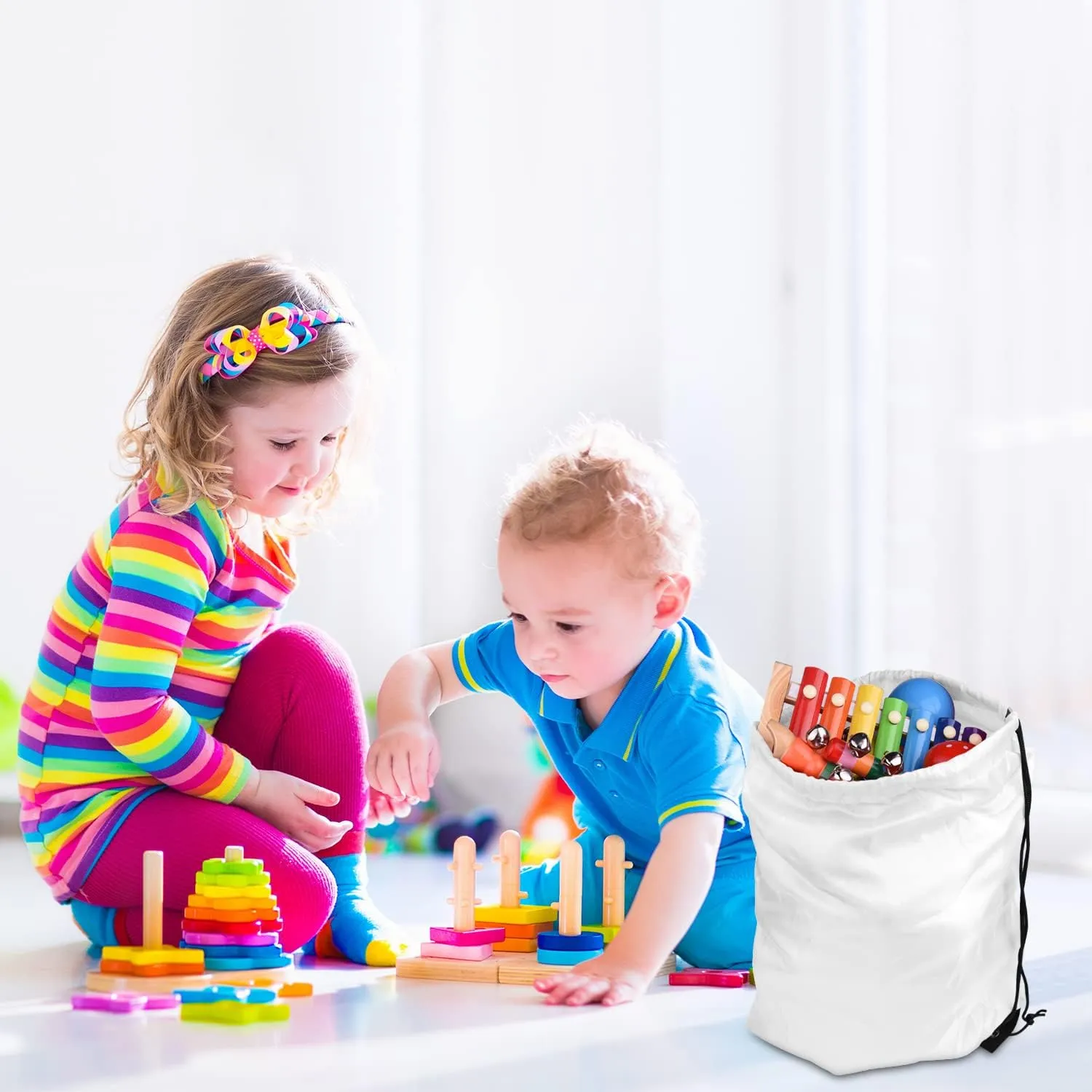 PLULON 25 Pcs White Drawstring Backpack Bags Bulk String Backpack Cinch Sack Pull Sport Gym Backpack Bags for Yoga Traveling Outdoor Sports