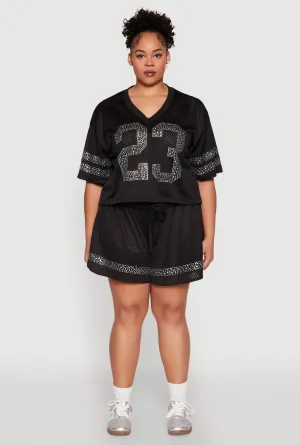Plus Size Rhinestone Studded Jersey Mesh Shorts