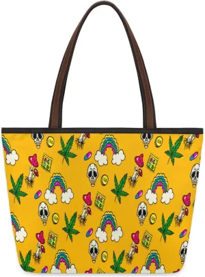 Poisonous Mushroom Skull Tote Bag Tote Purse for Women with Zipper Womens Handbags for Work Travel