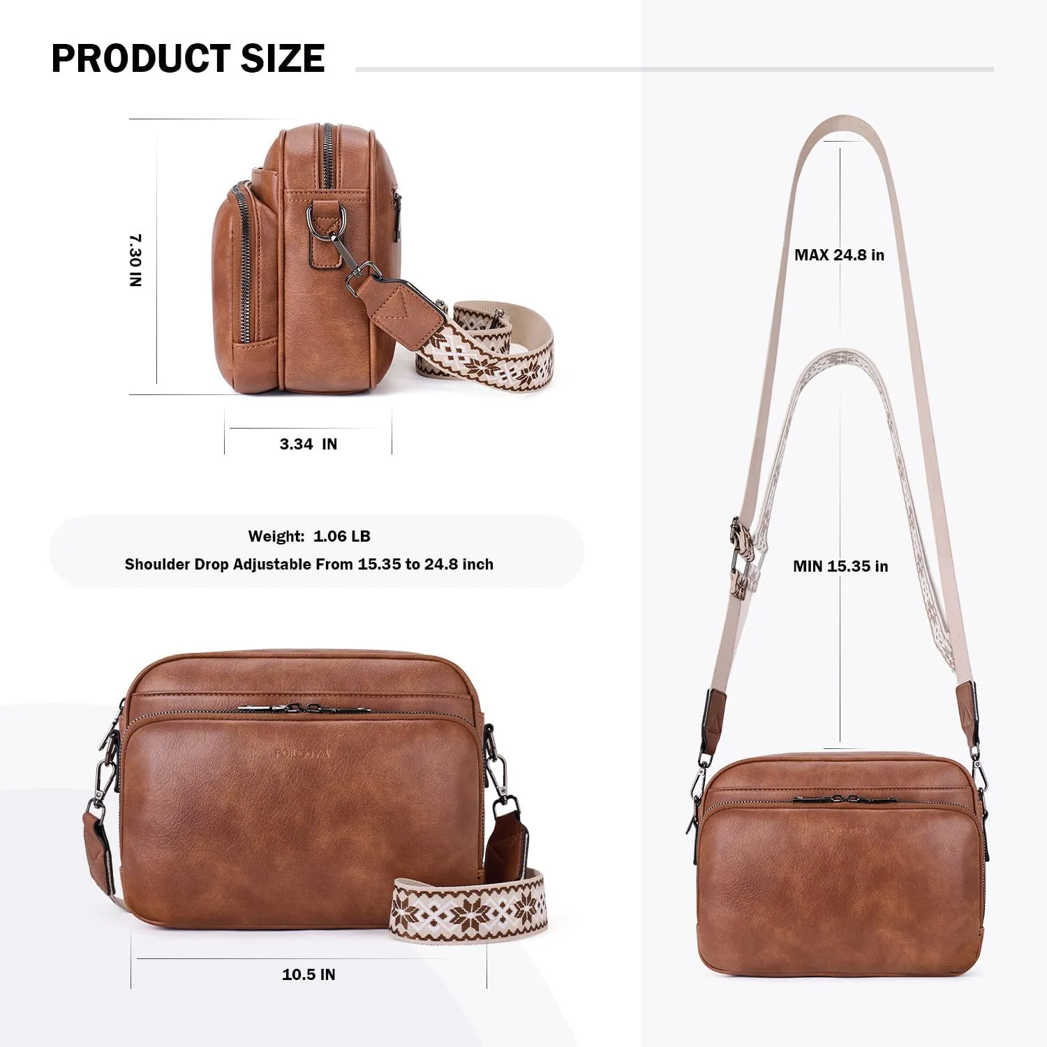POIUGOYA Crossbody Purses for Women Trendy,Vegan Leather Medium Crossbody Bag,Women's Crossbody Travel Purse Built in Wallet