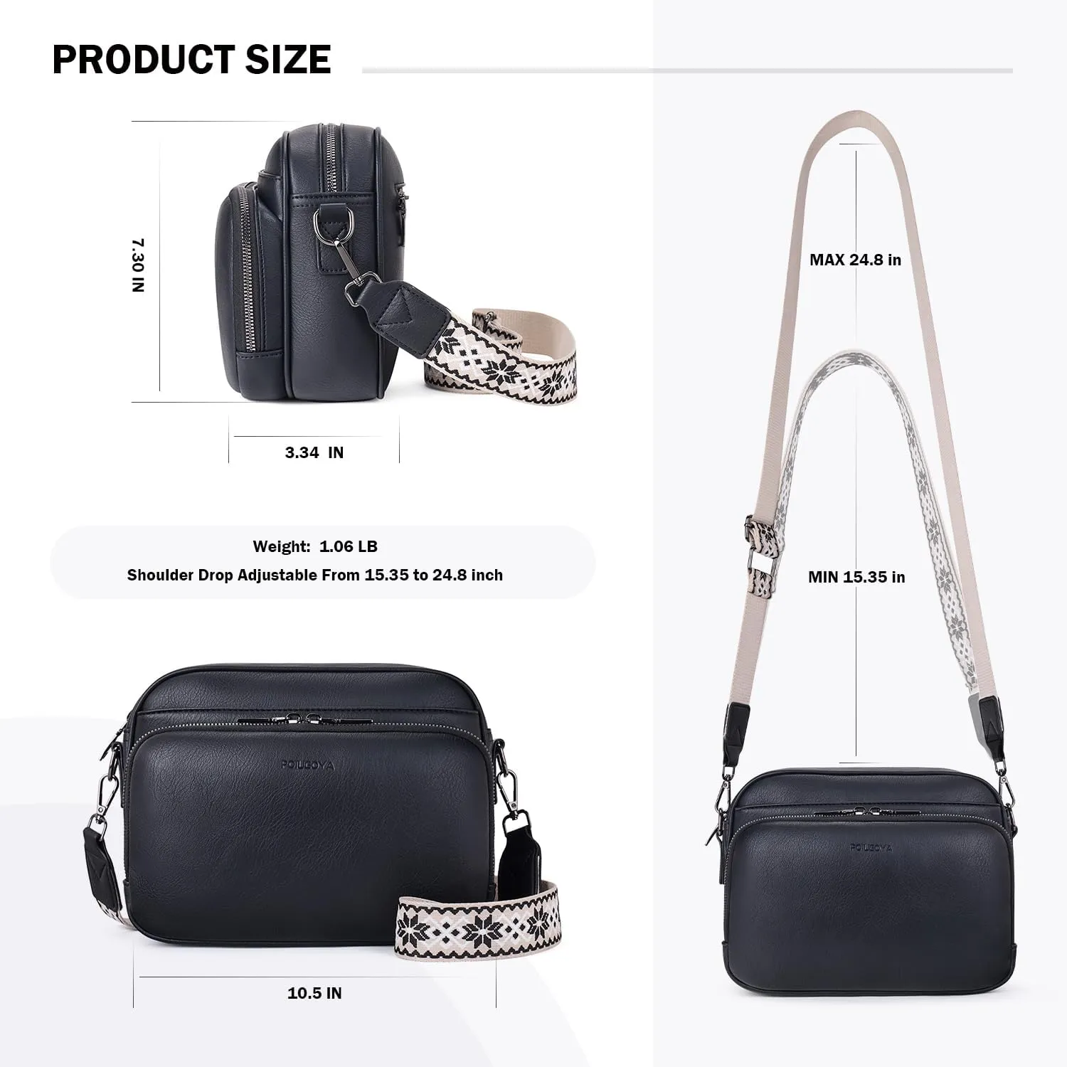 POIUGOYA Crossbody Purses for Women Trendy,Vegan Leather Medium Crossbody Bag,Women's Crossbody Travel Purse Built in Wallet