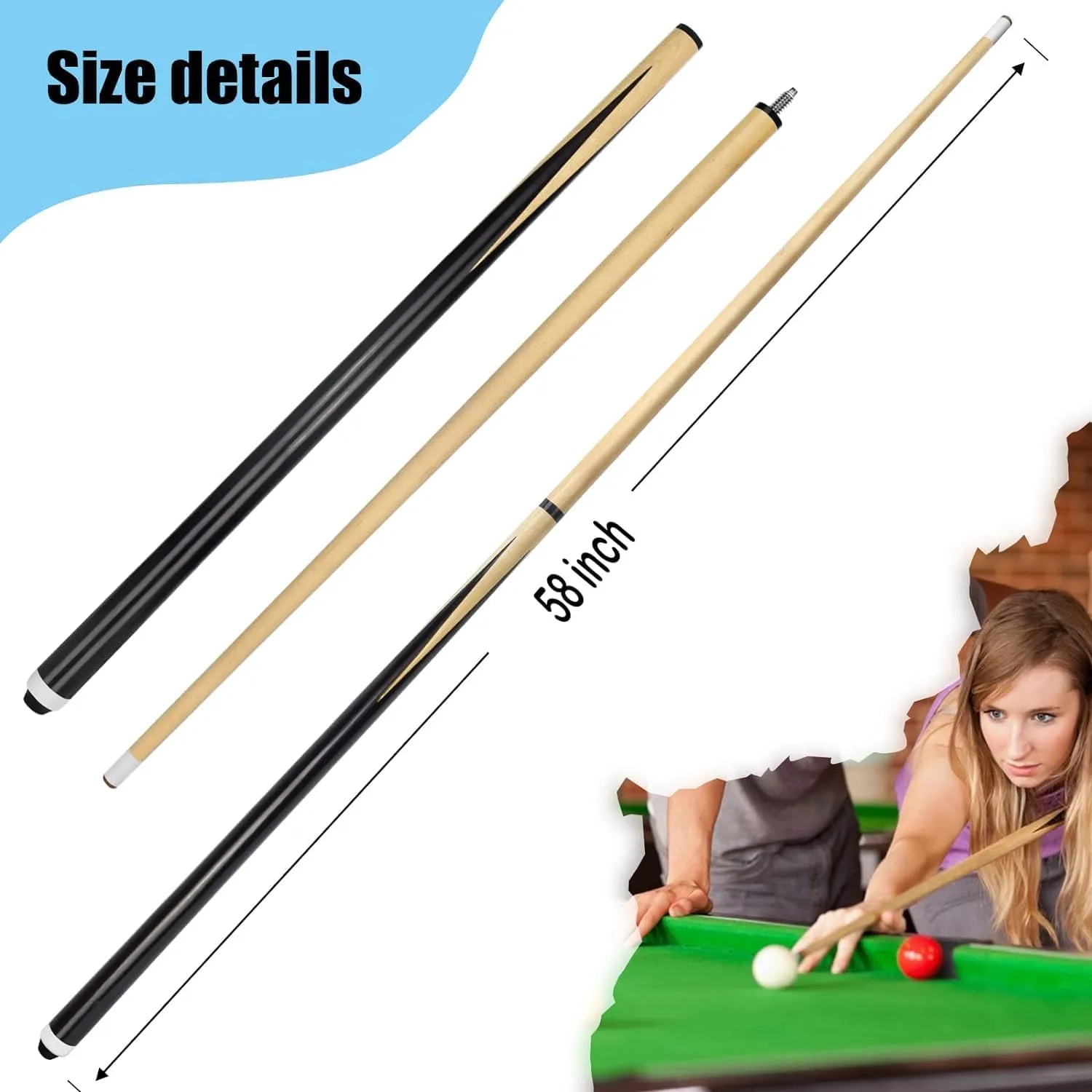 Pool Cue Stick Billairds cue Stick Pool Stick 58" Set of 2/Set of 4 /Set of 4 20OZ for Pool Table,Pool Sticks with 13mm Tip