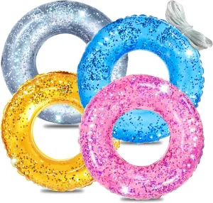 Pool Floats for Kids, 4 Pack Inflatable Swim Rings, 28 x 8 inches, 200 lbs Capacity, PVC Material