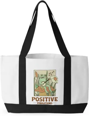 Positive Vibrations Cruiser Tote Bag - Singing Frog Gift - Frog Tote