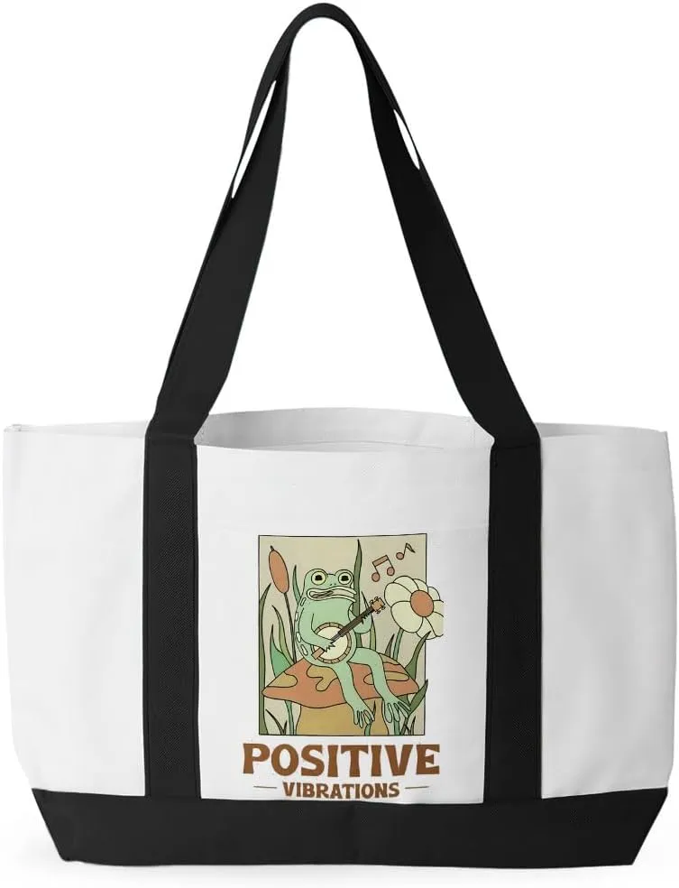 Positive Vibrations Cruiser Tote Bag - Singing Frog Gift - Frog Tote