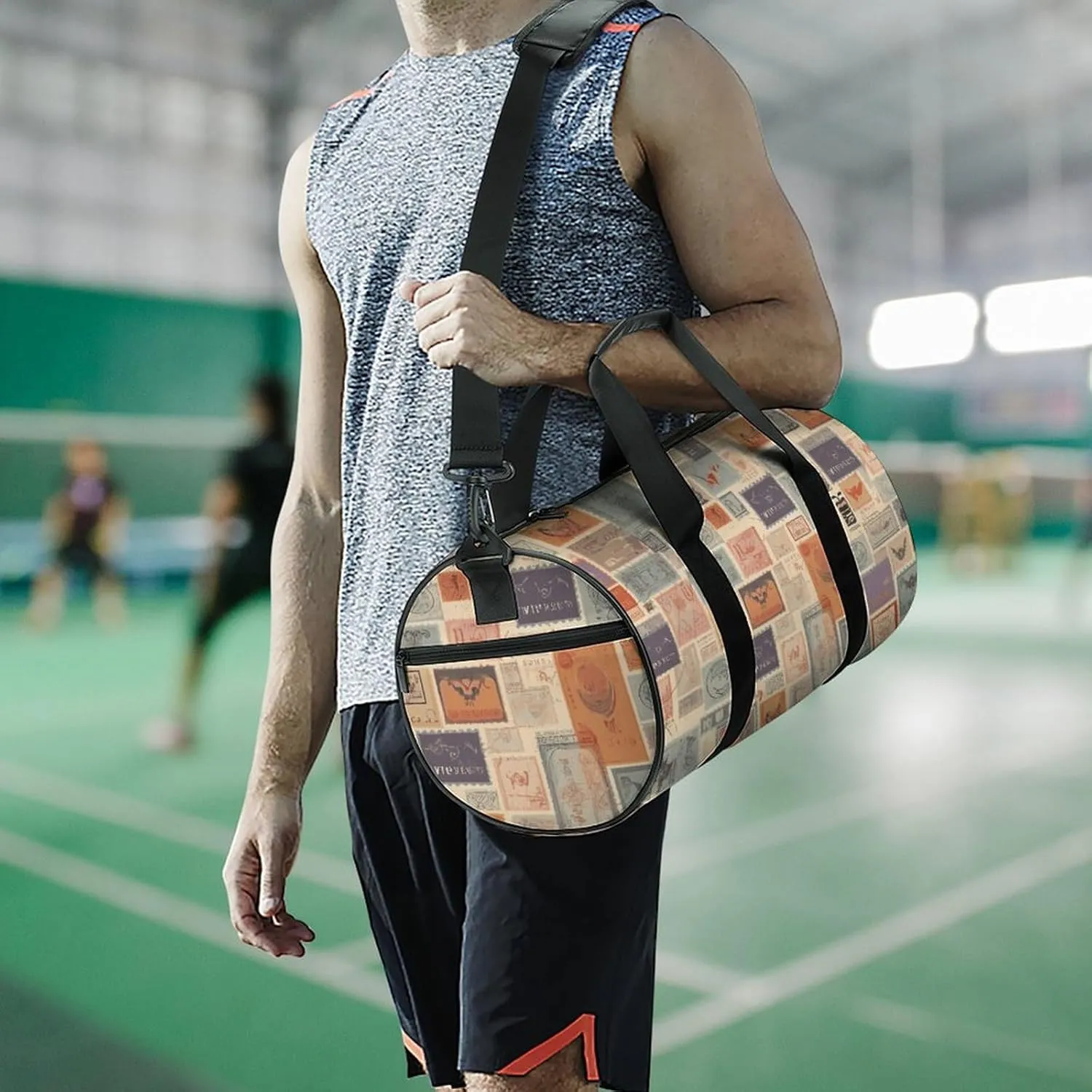 Postal Stationery Gym Bag Small Travel Duffle Bag with Compartment Carry On Weekender Bag for Women Men