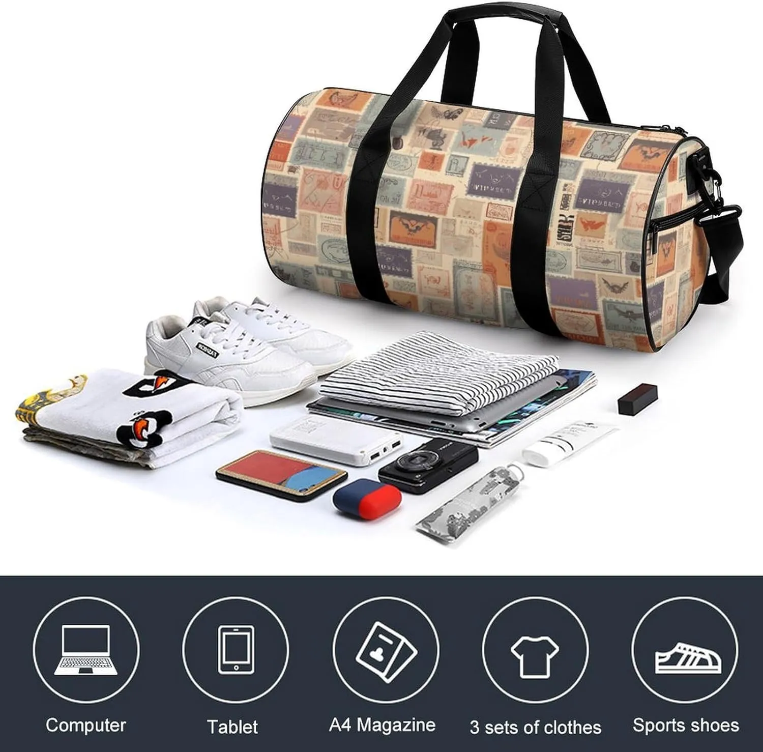 Postal Stationery Gym Bag Small Travel Duffle Bag with Compartment Carry On Weekender Bag for Women Men