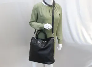 PRADA Black Leather Vitello Phenix Convertible Shopping Tote Bag