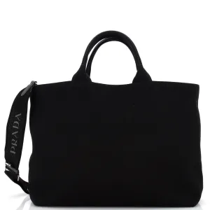 PRADA Embossed Logo Drill Convertible Tote Canvas Medium