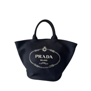 PRE-OWNED Black Canvas Canapa Convertible Medium Shopping Tote Bag