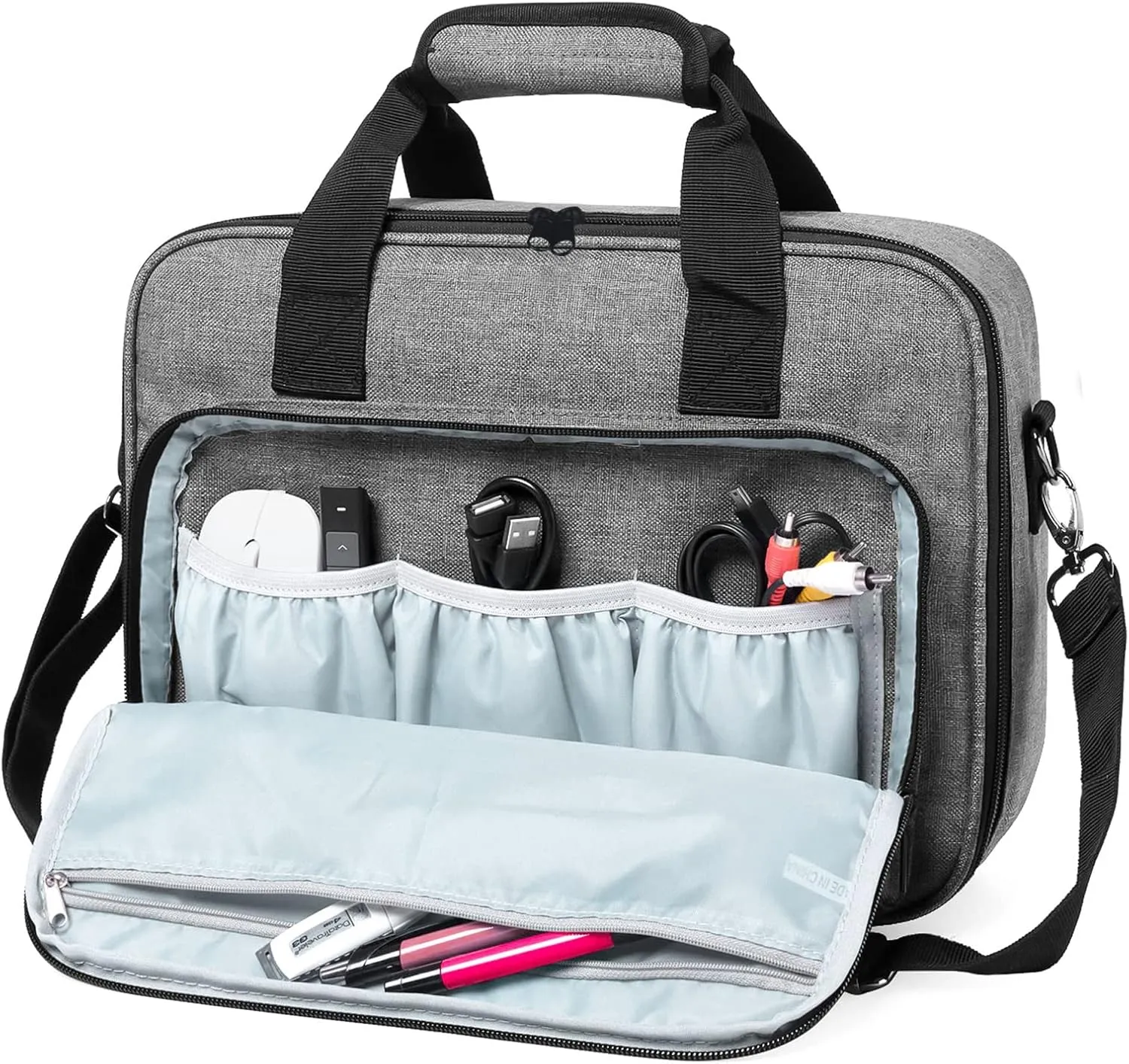 Projector Carrying Case, Projector Bag with Accessories Storage Pockets & Adjustable Shoulder Straps, Portable Carrying Bag Compatible with Epson BenQ ViewSonic and Most Mini Projectors