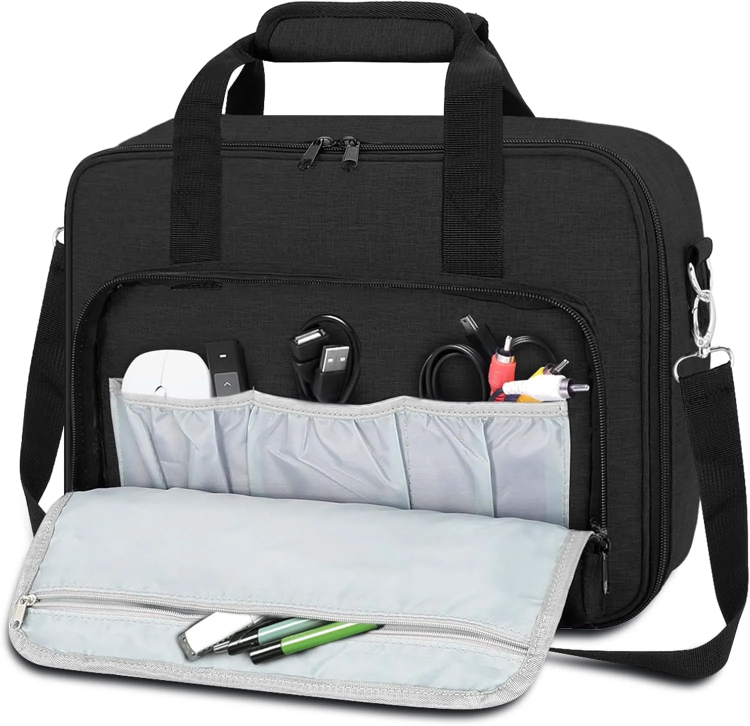 Projector Carrying Case, Projector Bag with Accessories Storage Pockets & Adjustable Shoulder Straps, Portable Carrying Bag Compatible with Epson BenQ ViewSonic and Most Mini Projectors