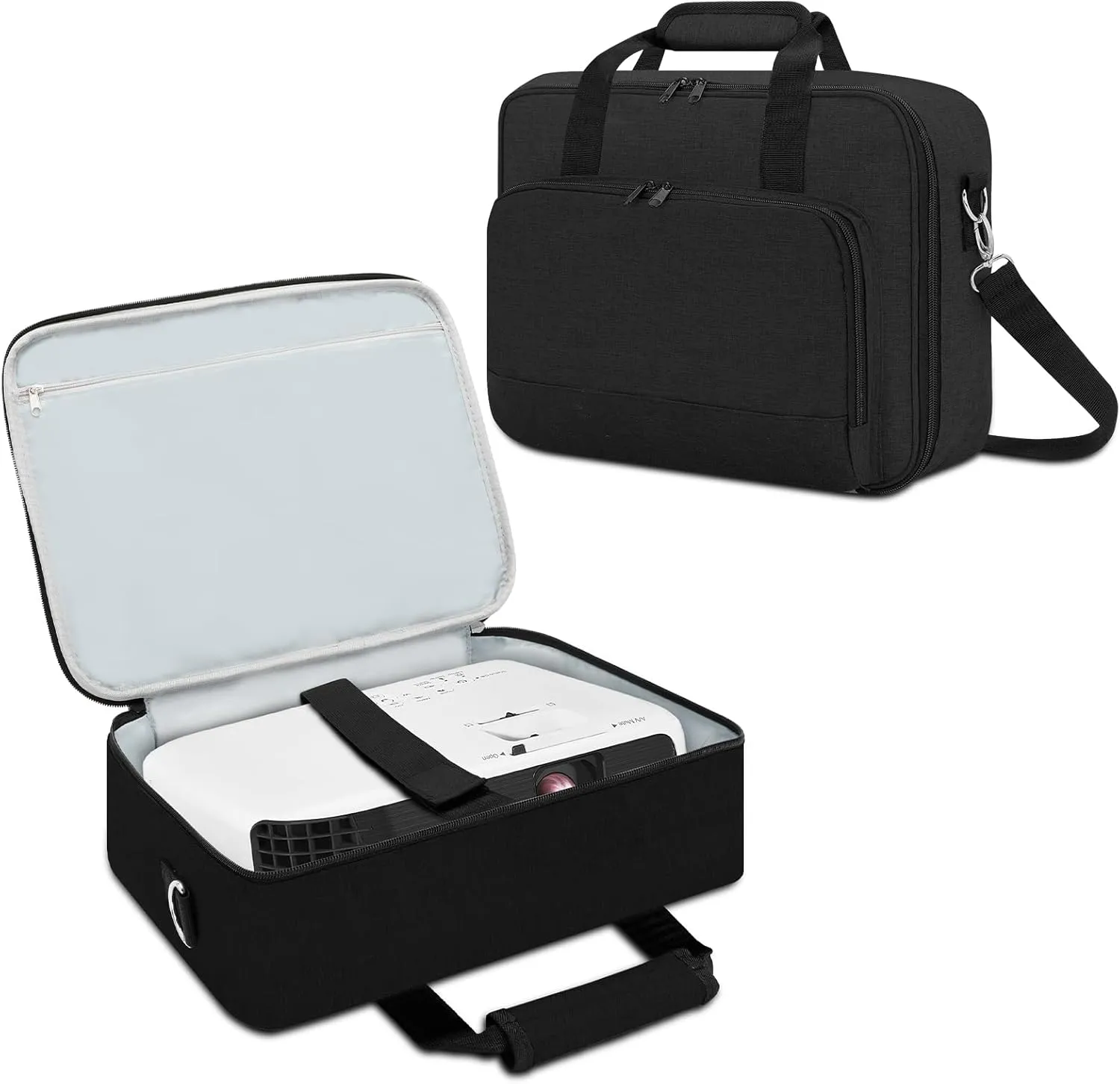 Projector Carrying Case, Projector Bag with Accessories Storage Pockets & Adjustable Shoulder Straps, Portable Carrying Bag Compatible with Epson BenQ ViewSonic and Most Mini Projectors