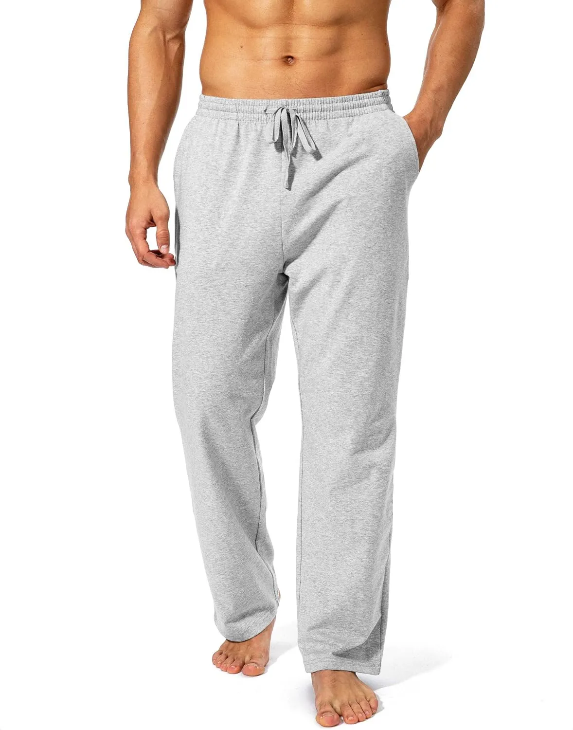 Pudolla Men's Cotton Yoga Sweatpants Athletic Lounge Pants Open Bottom Casual Jersey Pants for Men with Pockets