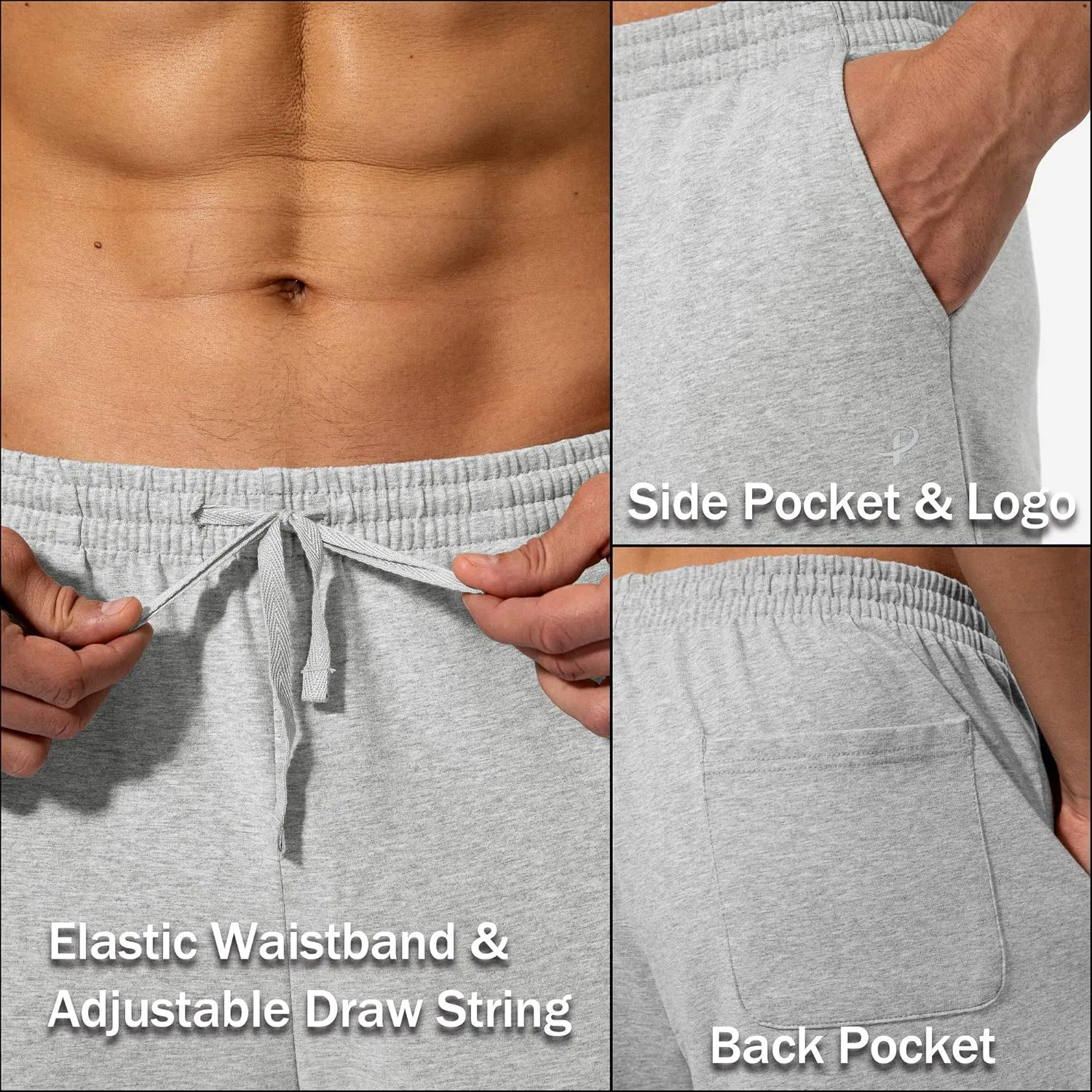 Pudolla Men's Cotton Yoga Sweatpants Athletic Lounge Pants Open Bottom Casual Jersey Pants for Men with Pockets