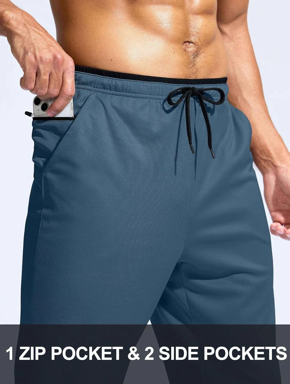 Pudolla Men's Lightweight Mesh Sweatpants Loose Fit Open Bottom Athletic Workout Gym Pants with Zipper Pockets