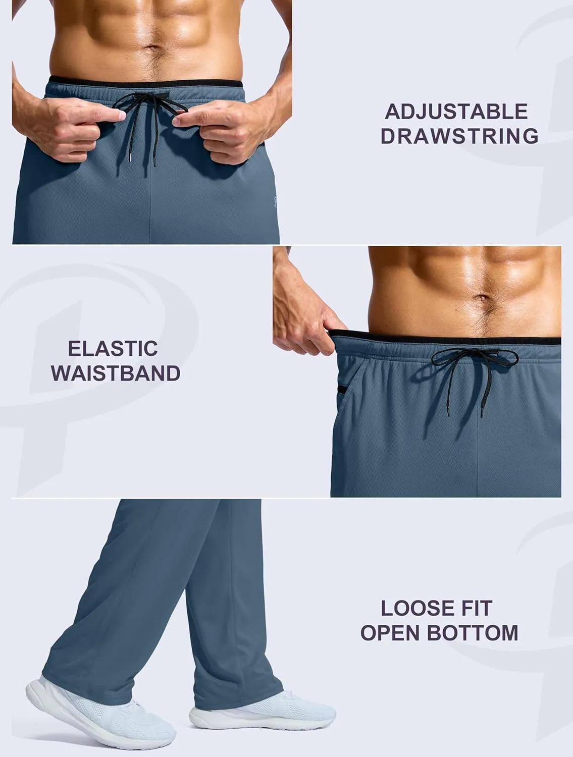 Pudolla Men's Lightweight Mesh Sweatpants Loose Fit Open Bottom Athletic Workout Gym Pants with Zipper Pockets