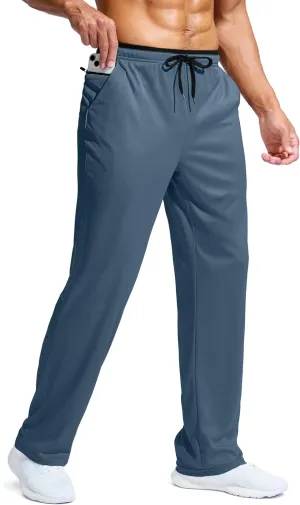 Pudolla Men's Lightweight Mesh Sweatpants Loose Fit Open Bottom Athletic Workout Gym Pants with Zipper Pockets
