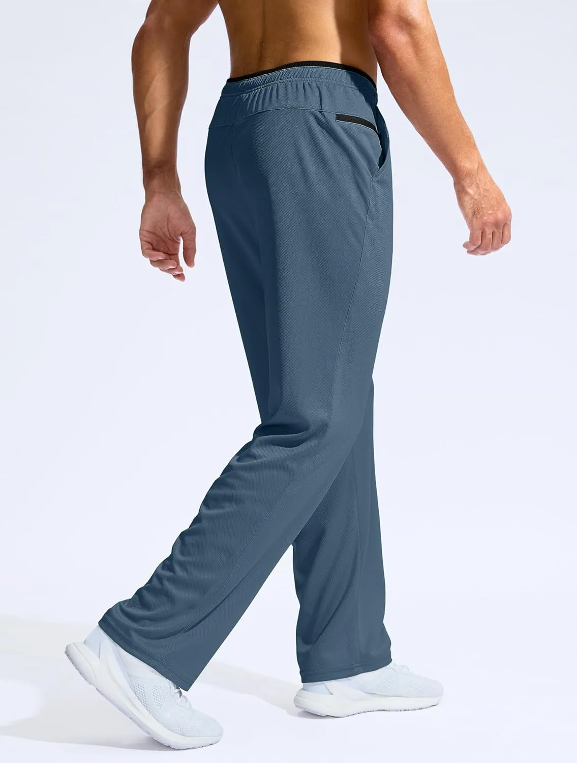 Pudolla Men's Lightweight Mesh Sweatpants Loose Fit Open Bottom Athletic Workout Gym Pants with Zipper Pockets